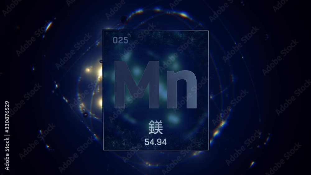 Manganese as Element 25 of the Periodic Table. Seamlessly looping 3D ...