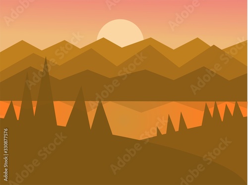 Landscape vector illustration flat sunset