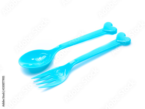 plastic  fork  spoon isolated on white backgruond