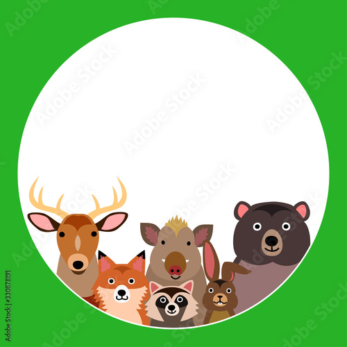 woodland animals in round frame design