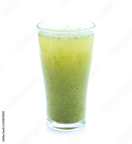 kiwi smoothie isolated on white background  in glass