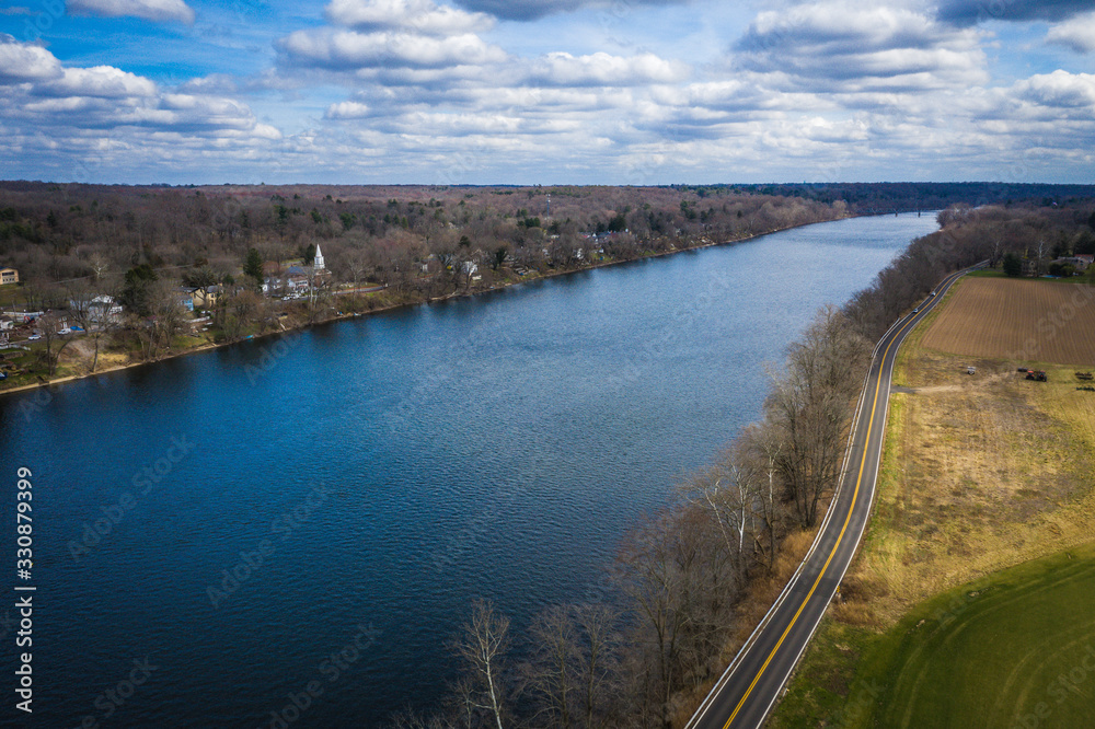 Aerial of Delaware River Lambertville and New Hope 