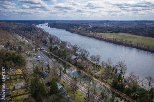 Fototapeta Naklejka Na Ścianę i Meble -  Aerial of Delaware River Lambertville and New Hope 