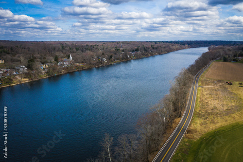 Aerial of Delaware River Lambertville and New Hope 