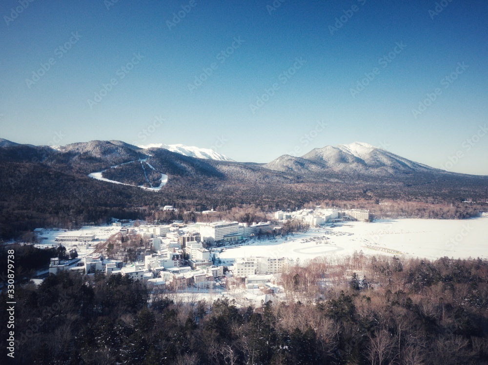 Obraz premium 北海道阿寒湖周辺の空撮り