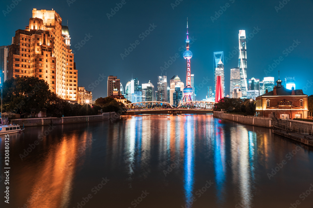 Night view of modern city in Shanghai, China Night view of modern city in Shanghai, China