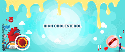 The doctor provides health services. High Cholesterol Blood Pressure. Tiny People character concept. Suitable for wallpaper, banner, background, card, book and web landing page. EPS 10