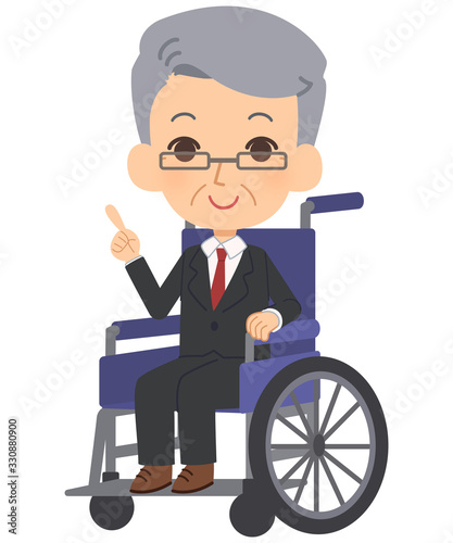 車いすに乗って指示を出す会社員