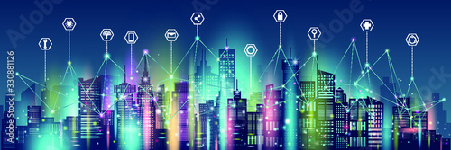 Technology wireless network communication smart city.
