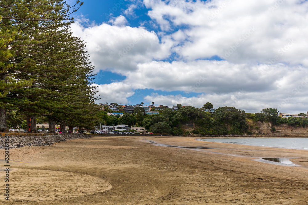Sunny day at Browns Bay beach, Auckland, New Zealand.