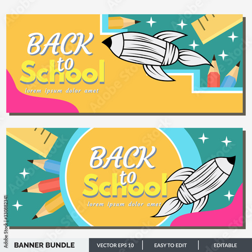 Back to school banner template consisting of school items and elements. Vector illustration. Suitable for banners, posters, flyers. Creative design advertising vector illustration.