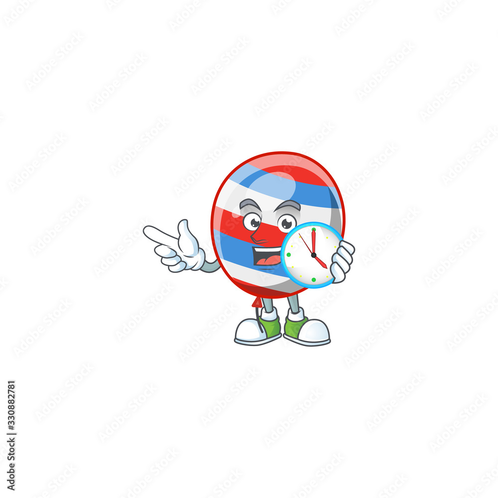 cartoon character style of cheerful independence day balloon with clock