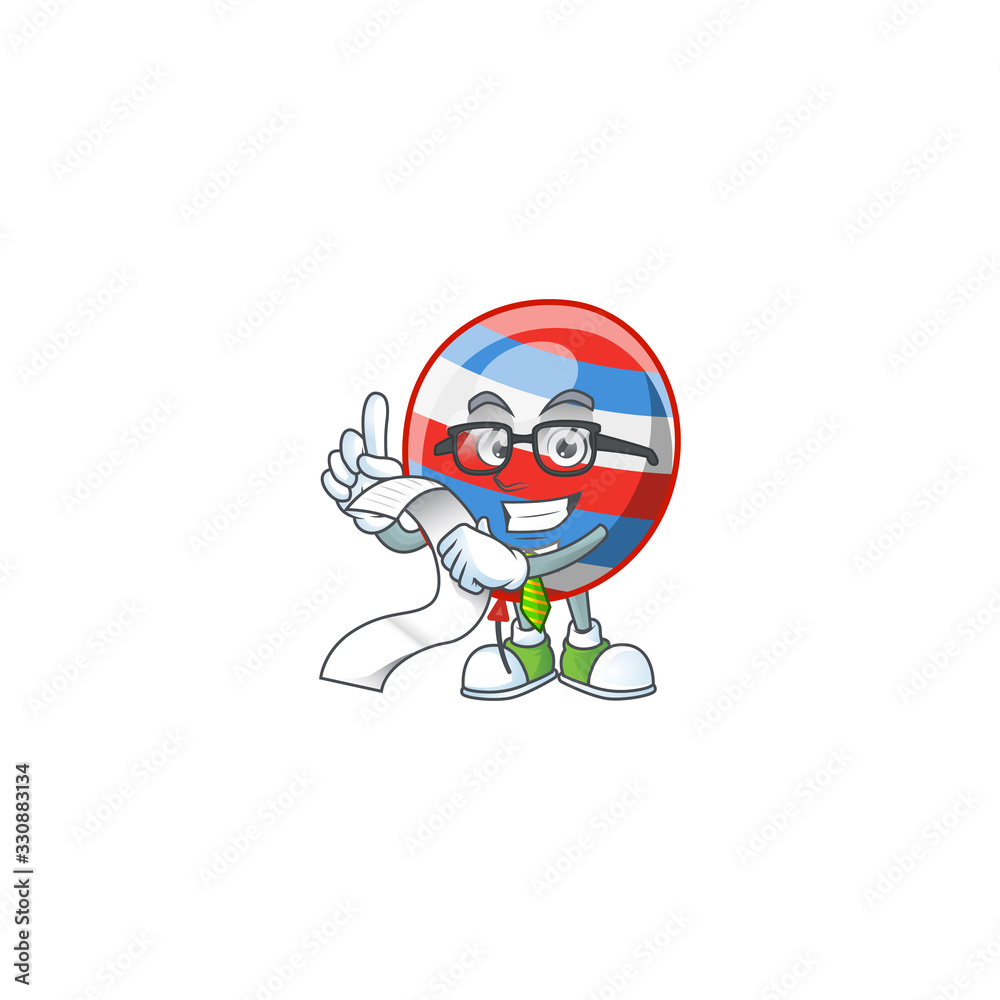 cartoon character of independence day balloon holding menu on his hand