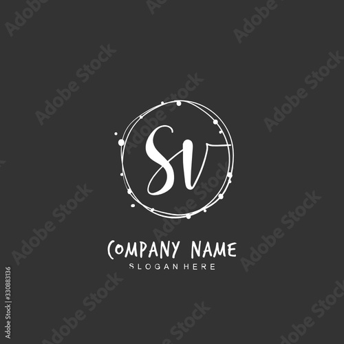 Handwritten initial letter S V SV for identity and logo. Vector logo template with handwriting and signature style.