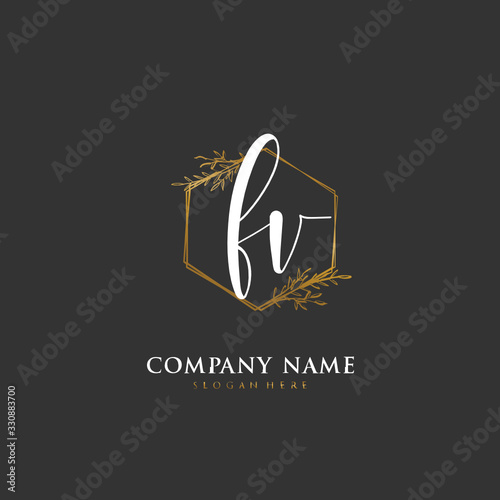 Handwritten initial letter F V FV for identity and logo. Vector logo template with handwriting and signature style.