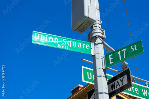 Photography Street sign of Union Square in New York, USA.