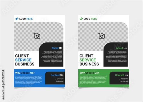 Business flyer template vector design, A4 brochure template blue and green geometry shapes used for business poster layout, IT Company flyer, corporate banners, and leaflets