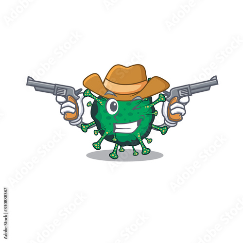 Funny bat coronavirus as a cowboy cartoon character holding guns