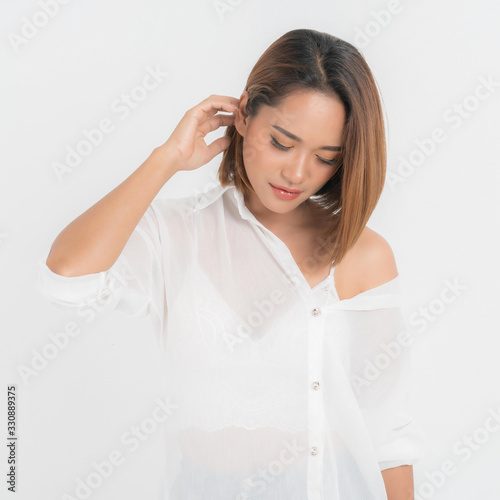 Beautiful young asian fashion white shirt.