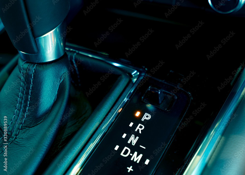 Automatic car gear stick. Automatic transmission gear shift inside