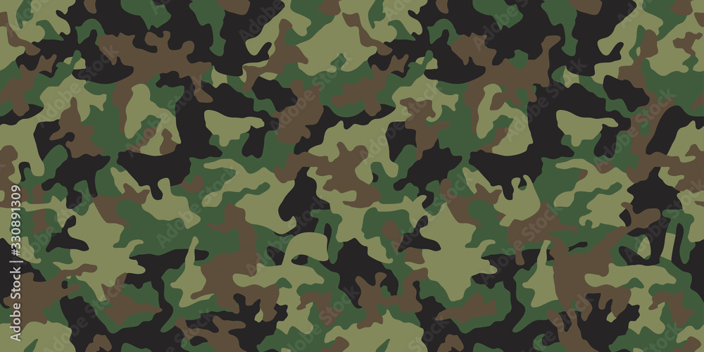 Fototapeta Green camouflage seamless pattern. Vector camo military backgound. Fabric textile print tamplate.