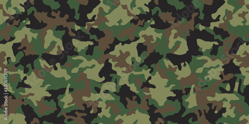 Green camouflage seamless pattern. Vector camo military backgound. Fabric textile print tamplate. photo