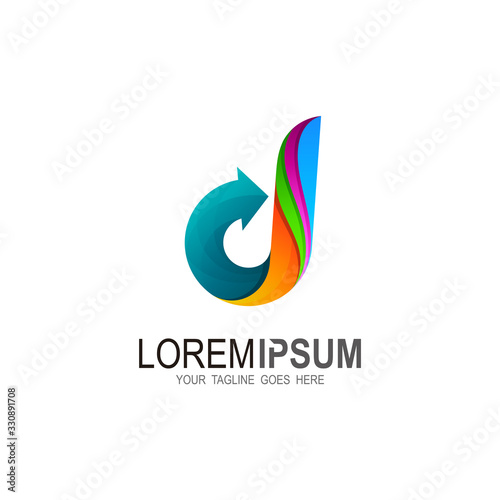 Logo letter d, logo d and arrow + logo with a three-dimensional display,3d icon