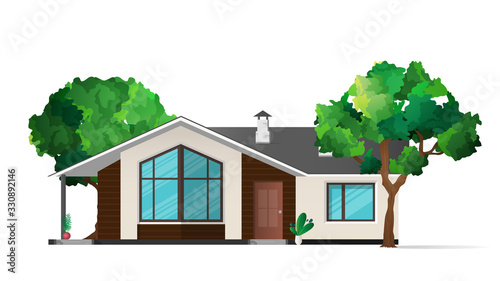 Modern house, villa, cottage, town house with shadows. Architectural visualization of the cottage outside. Realistic vector illustration.
