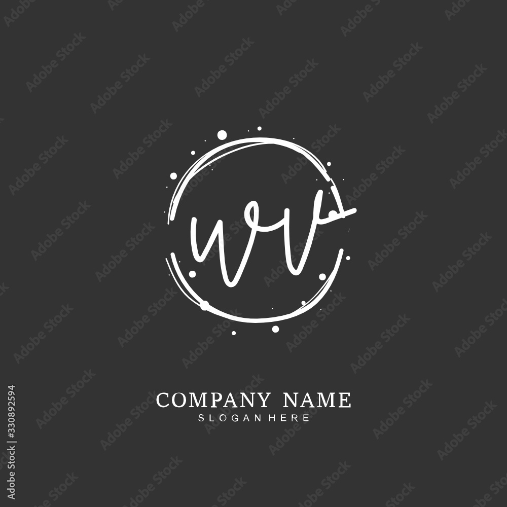 Handwritten initial letter W V WV for identity and logo. Vector logo template with handwriting and signature style.