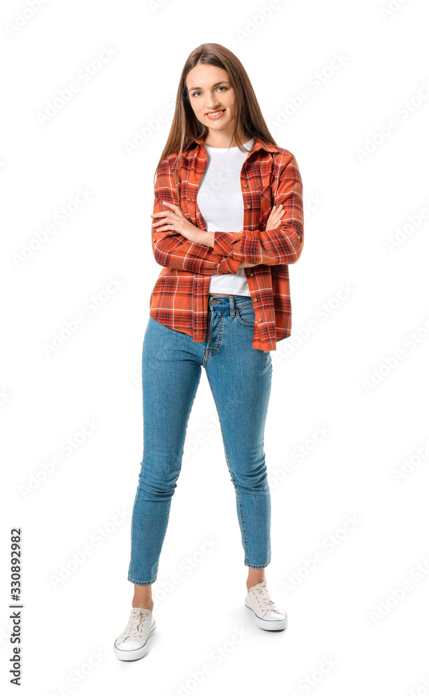 Beautiful young woman on white background Beautiful young woman on white background