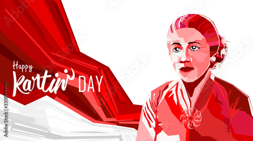Raden Adjeng Kartini the heroes of women and human right in Indonesia. Pop art flag with red and white color background. - Vector © vavectors