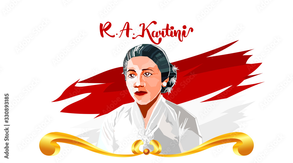 Raden Adjeng Kartini the heroes of women and human right in Indonesia with  traditional wood carving ornament. - Vector Stock Vector | Adobe Stock