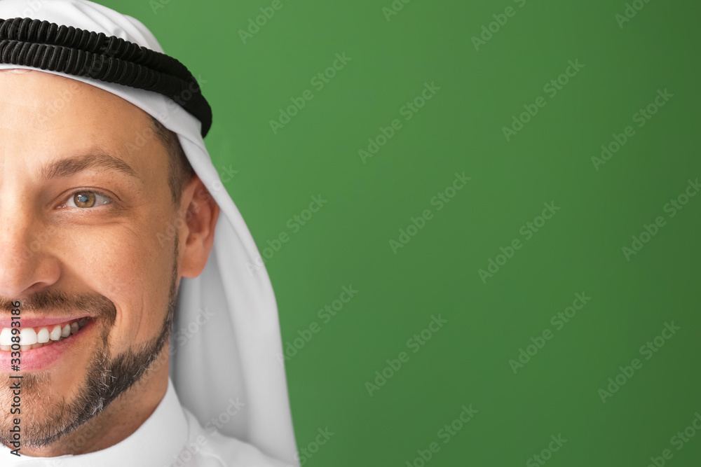 Handsome Arab man on color background Handsome Arab man on color background