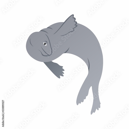 Illustration of Seals Swim While Waving Cartoon  Cute Funny Character  Flat Design