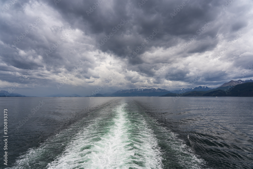 Ship's wake in the Beagle Channel in Argentina Ship's wake in the Beagle Channel in Argentina