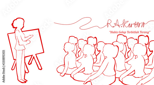 Raden Adjeng Kartini the heroes of women and human right in Indonesia. Women teaching together banner template design background - Vector
