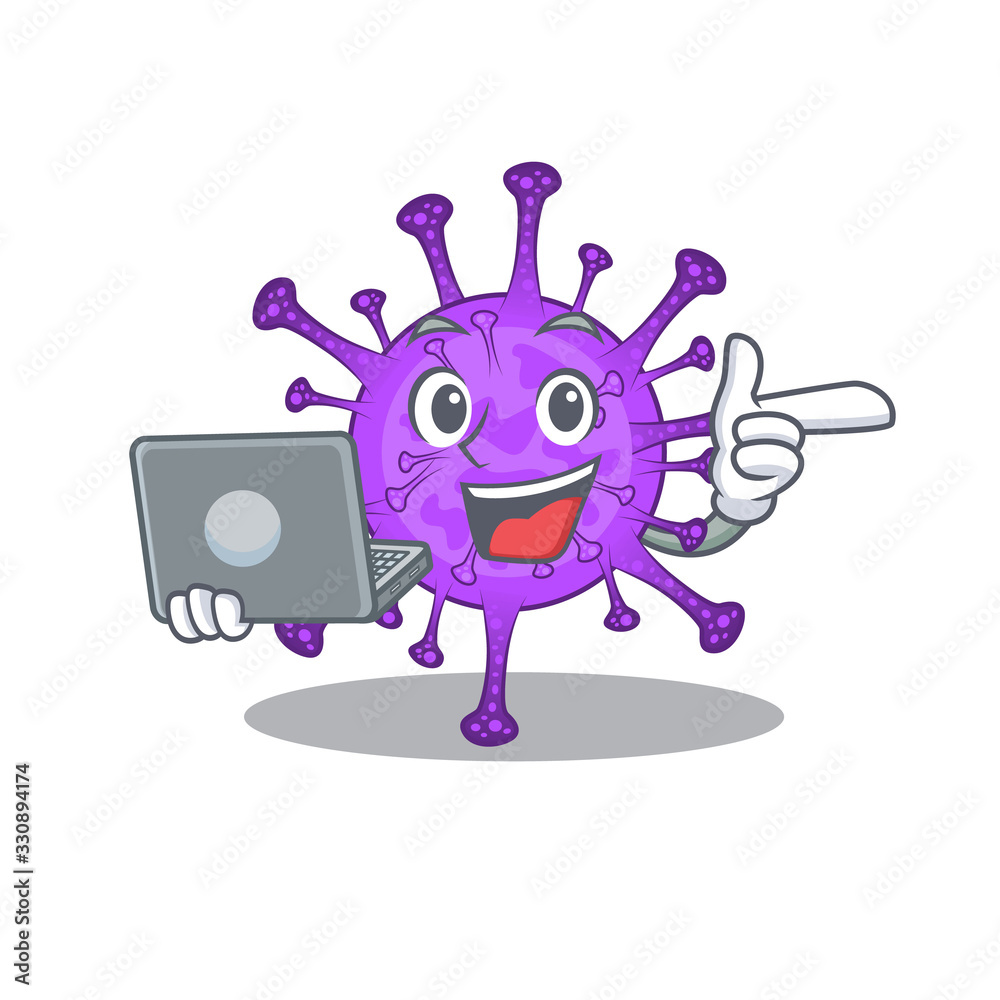 An icon of smart bovine coronavirus working with laptop