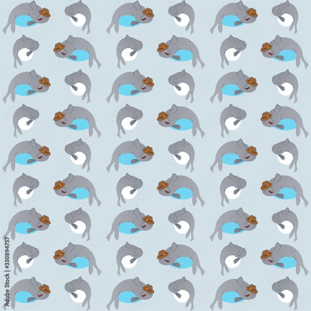 Seal Wears A Swimming Cap While Waving Cute Illustration, Cartoon Funny Character, Pattern Wallpaper Seal Wears A Swimming Cap While Waving Cute Illustration, Cartoon Funny Character, Pattern Wallpaper