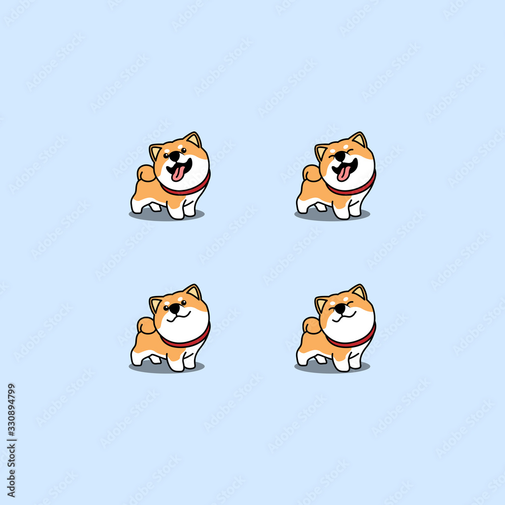 Cute shiba inu dog cartoon set, vector illustration Stock Vector | Adobe  Stock