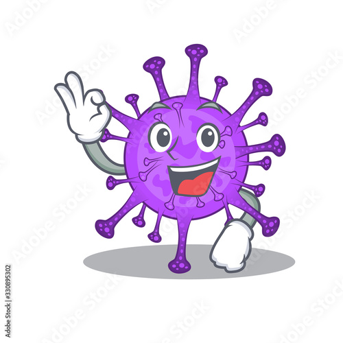 Bovine coronavirus cartoon character design style making an Okay gesture