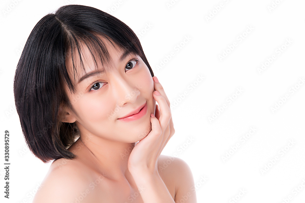 Beautiful Young Asian Woman with Clean Fresh Skin. Face care, Facial treatment, Cosmetology, beauty and healthy skin and cosmetic concept .woman beauty skin isolated on white background Beautiful Young Asian Woman with Clean Fresh Skin. Face care, Facial treatment, Cosmetology, beauty and healthy skin and cosmetic concept .woman beauty skin isolated on white background