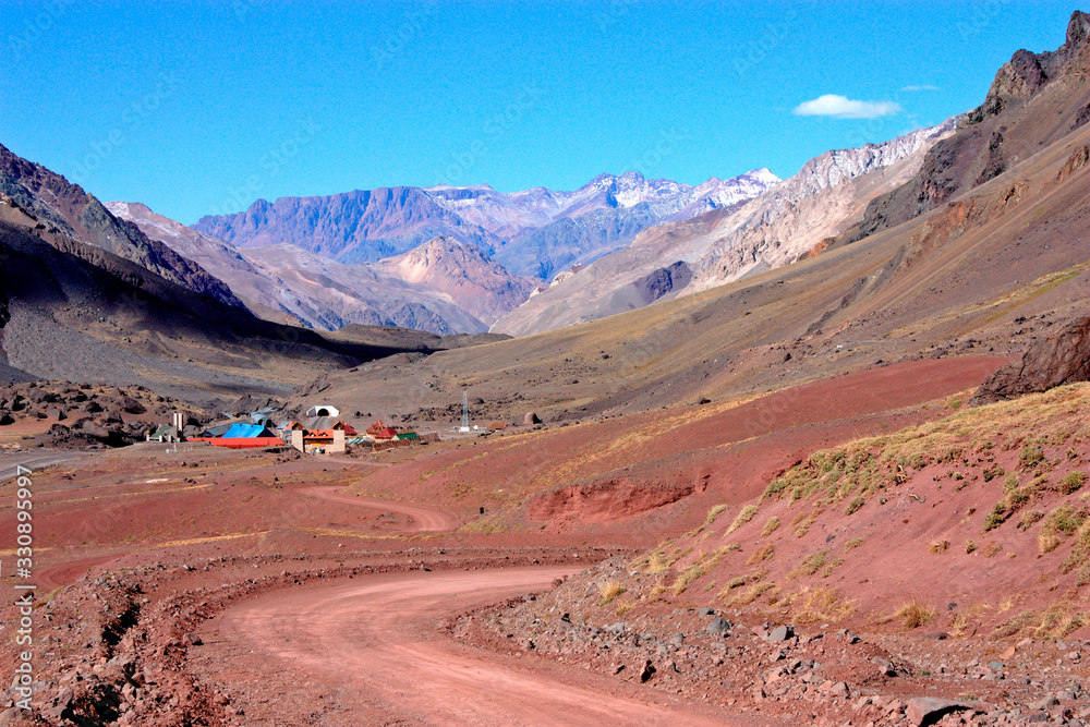 small town between the high mountains of the Andes mountain range on the border between Argentina and Chile