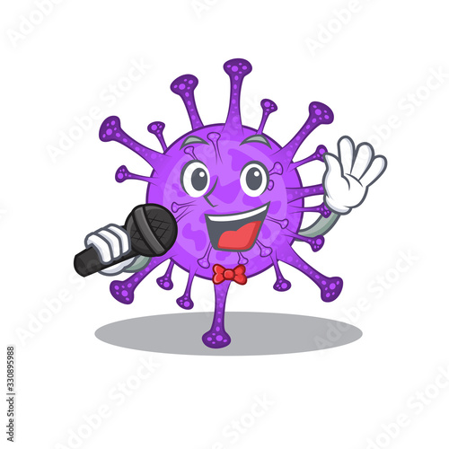 Cute bovine coronavirus sings a song with a microphone