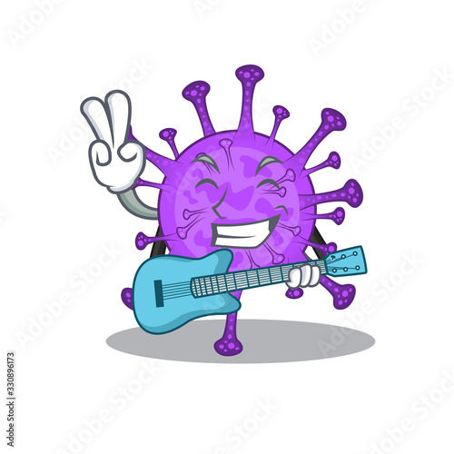 Supper cool bovine coronavirus cartoon playing a guitar