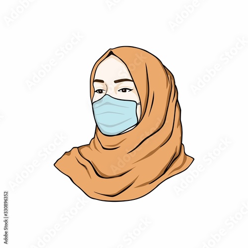Beautiful Hijab Woman Wearing Mask, Coronavirus, Covid-19, Vector Design photo