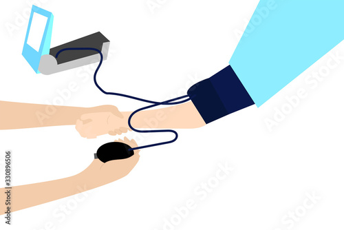 paramedical closeup is checking the patient's blood pressure