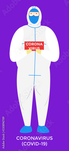 Vector illustration of paramedics wearing protective costumes and masks that disinfect coronavirus. coronavirus or covid-19 paper