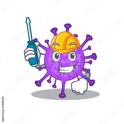 Smart automotive bovine coronavirus presented in cartoon character design