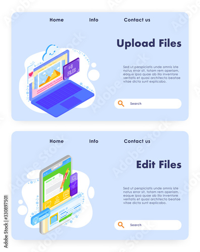 Upload files vector website landing page template set