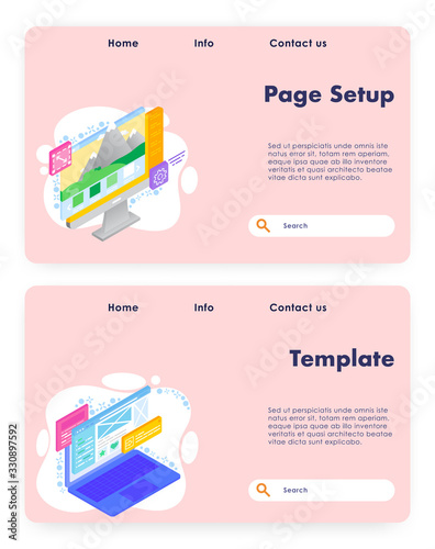 Web page setup, vector website landing page template set
